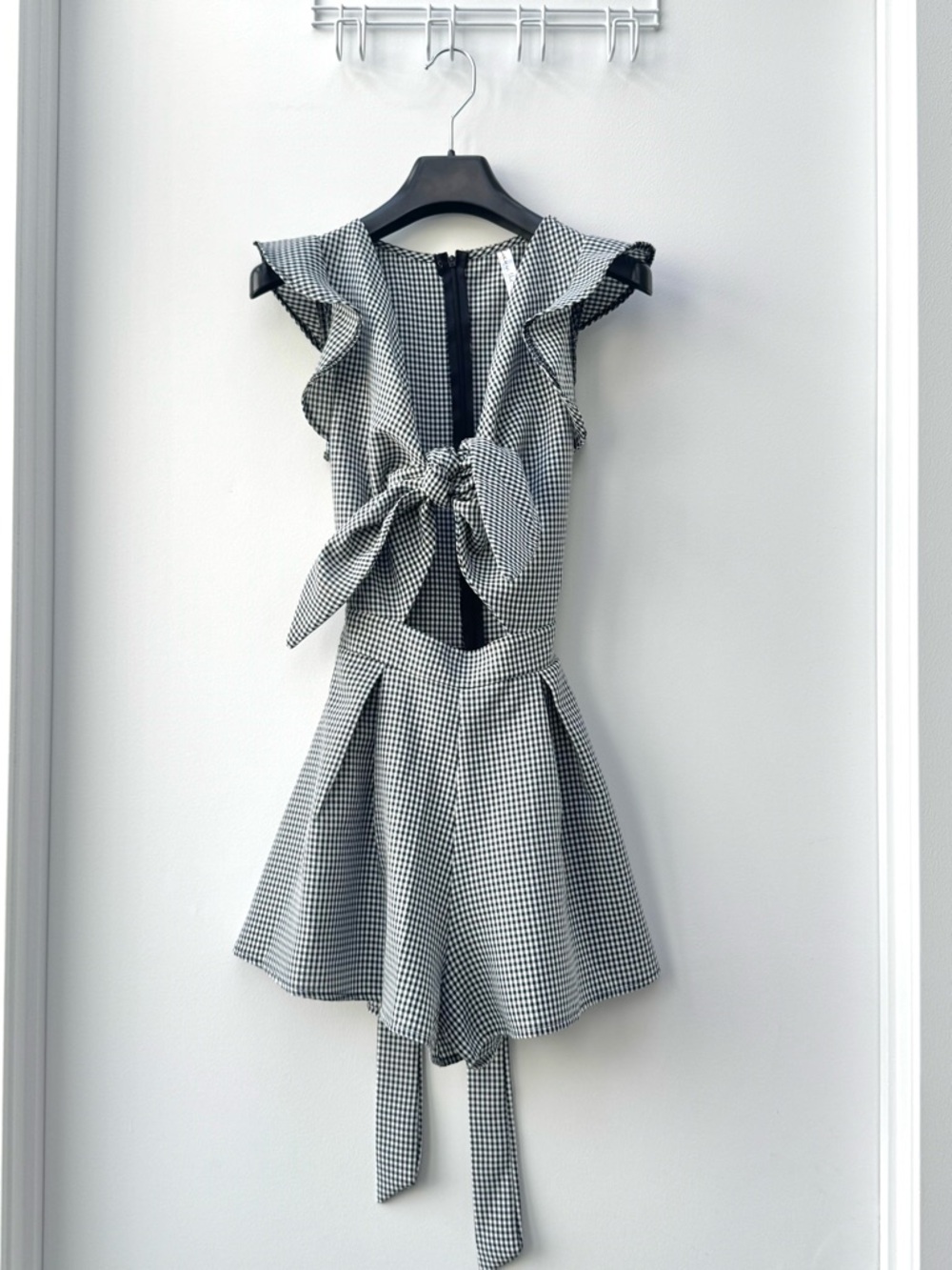 Lucy in the Sky Black and White Gingham Tie-Front Mini Dress